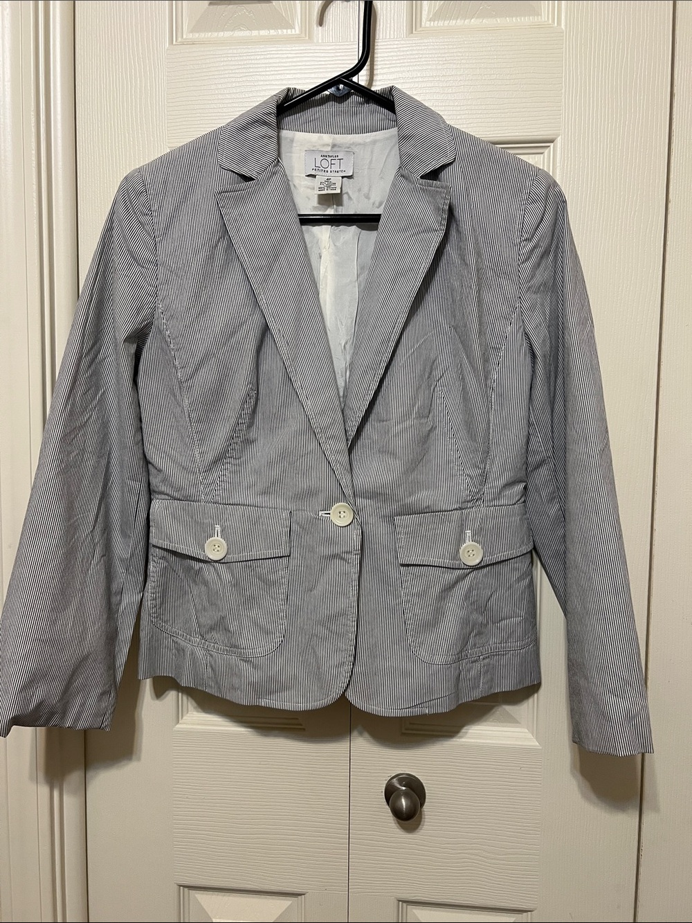 LOFT Light Gray Pinstripe Single-Button Blazer